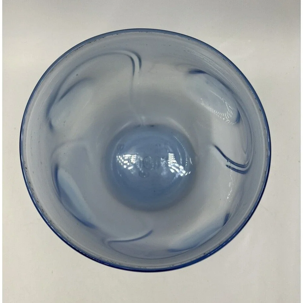 Signed David Hartman Studio Art Glass Bowl Blue Transition Milky Swirl Hand Blow